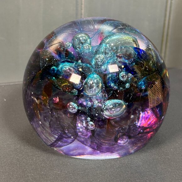 Signed Robert Held Art Glass Paperweight Vintage Studio Glass Orb Purple & Teal - Picture 5 of 12